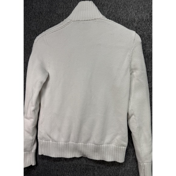 Polo Ralph Lauren Sweater Womens Small White‎ Full Zip Mock Neck Cable Knit Pony - Picture 11 of 12